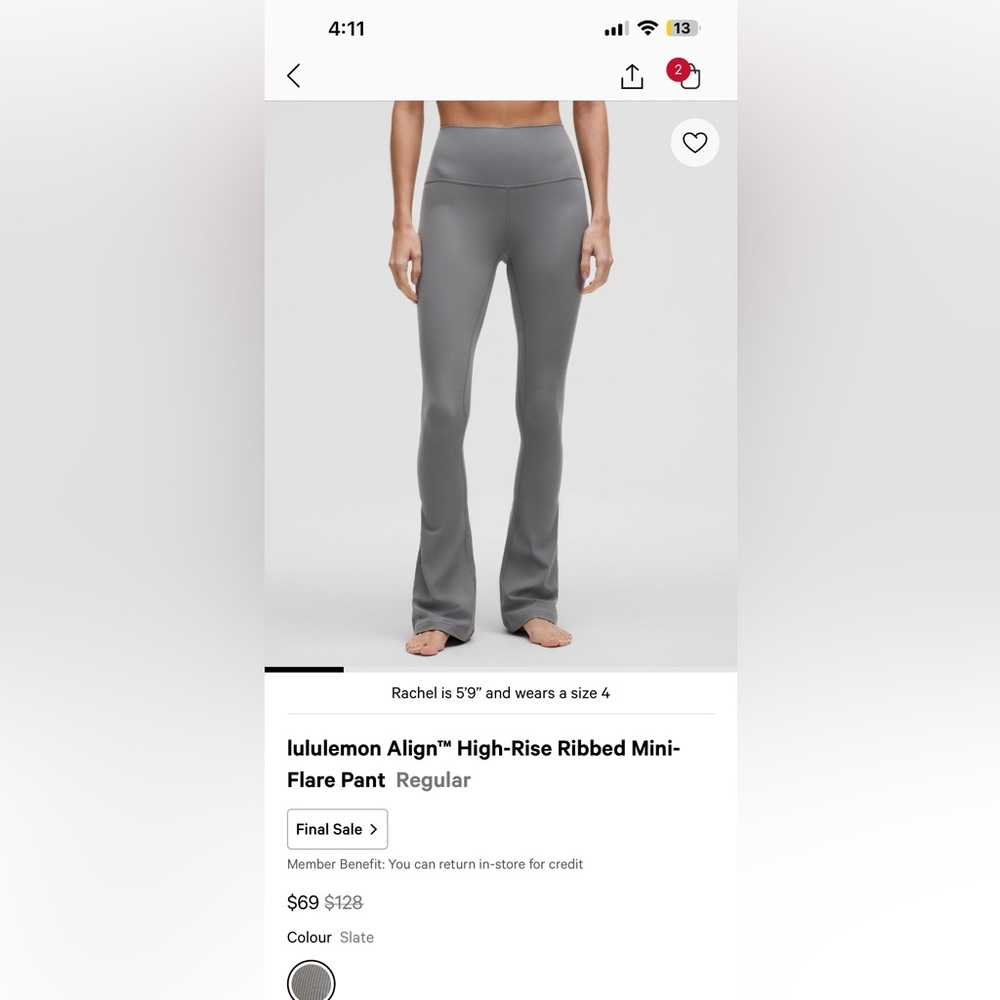 Lululemon High-Rise Ribbed Mini-Flare Pants - Slate